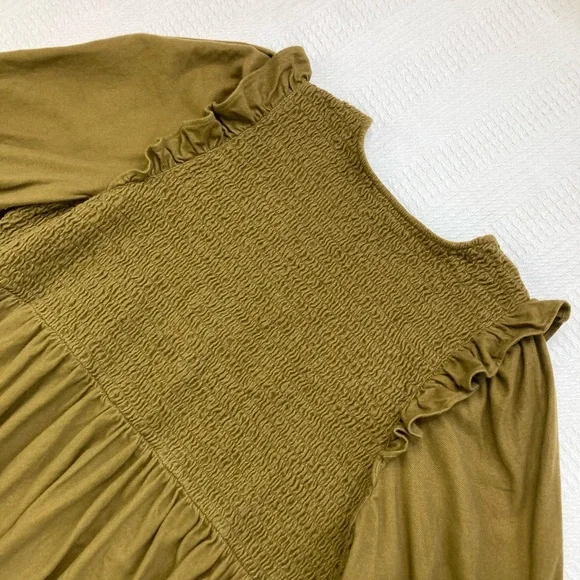 Madewell Dress Flannel Lucie V-Neck Smocked Mini Dress Weathered Olive Size 2X - Picture 7 of 16